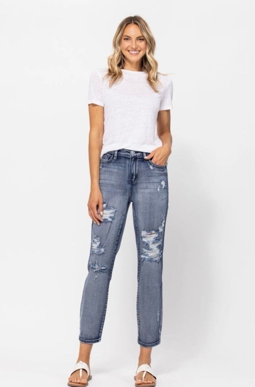 Judy Blue Destroyed High Waist Boyfriend Jeans Womens Size 7/28 EUC